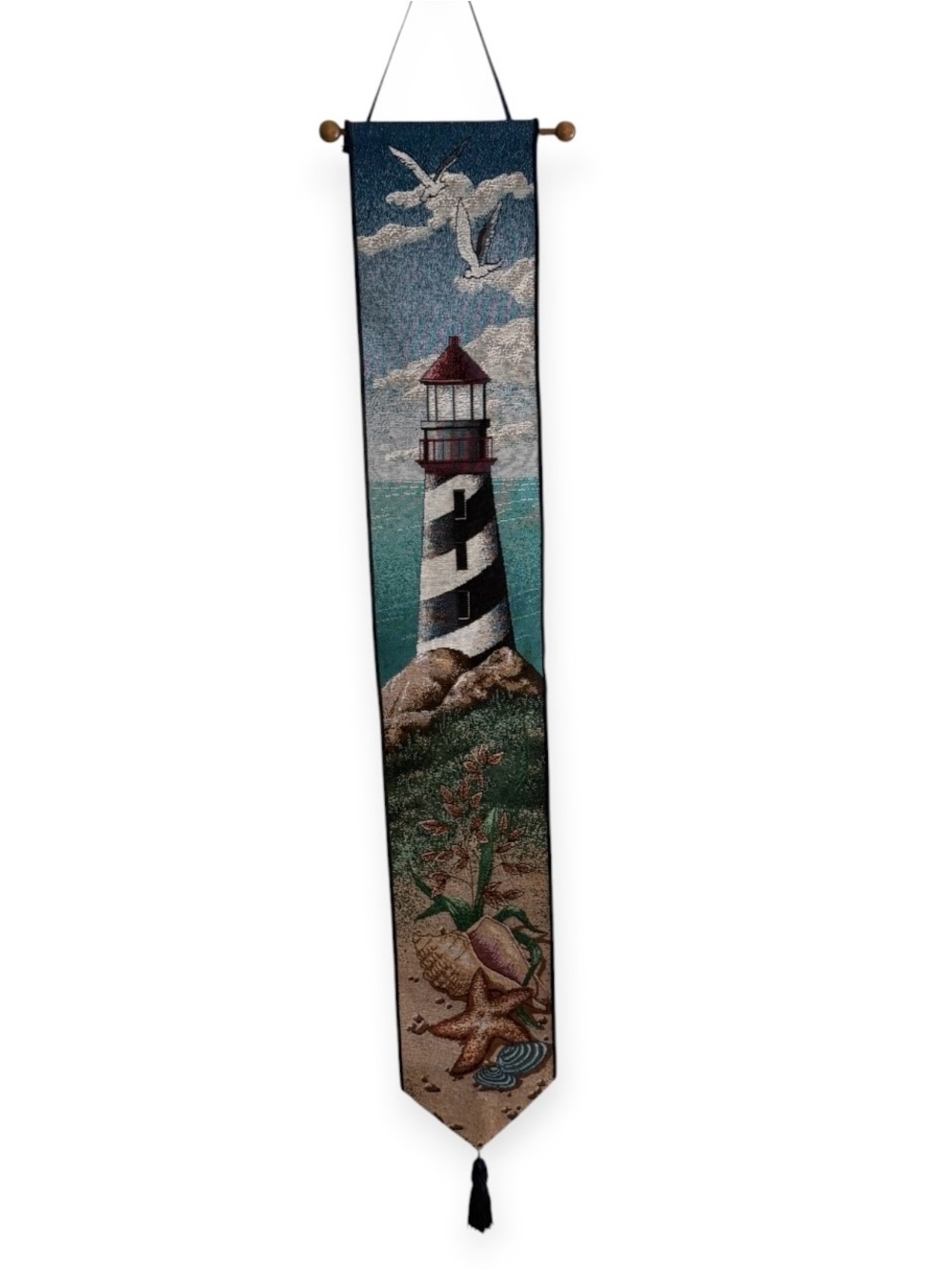 Coastal Lighthouse Wall Hanging Tapestry - Navy and Teal
